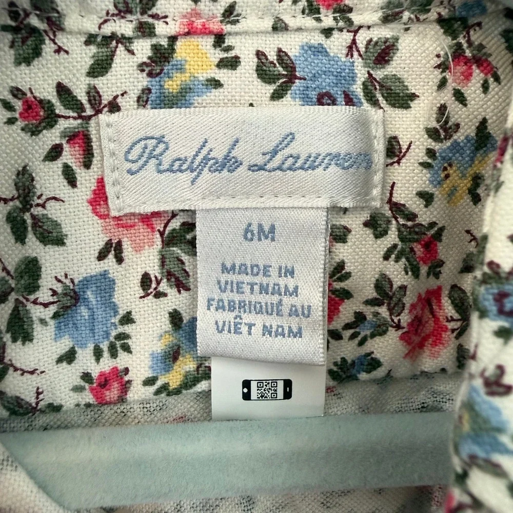 Ralph Lauren Baby Girl Floral Cotton Shirt Dress White Pink Blue 6M